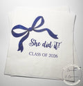 Blue Bow Graduation Party Class of 2026 She Did It Graduation Party Navy Blue Bow Graduation Cocktail, Luncheon or Dinner Napkins Set of 25