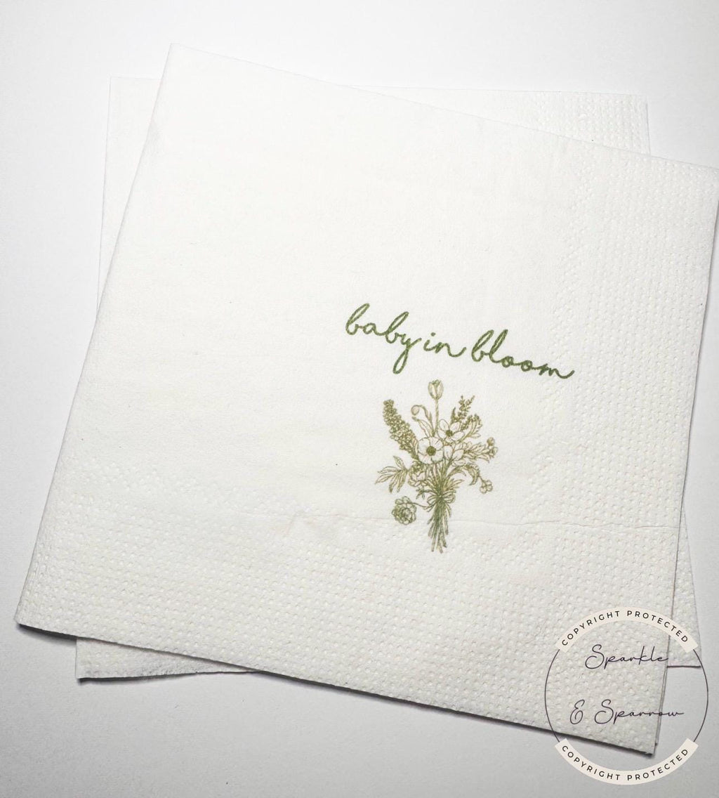 Baby in Bloom Spring Summer Baby Shower Wildflower Cocktail, Luncheon or Dinner Napkins Set of 25