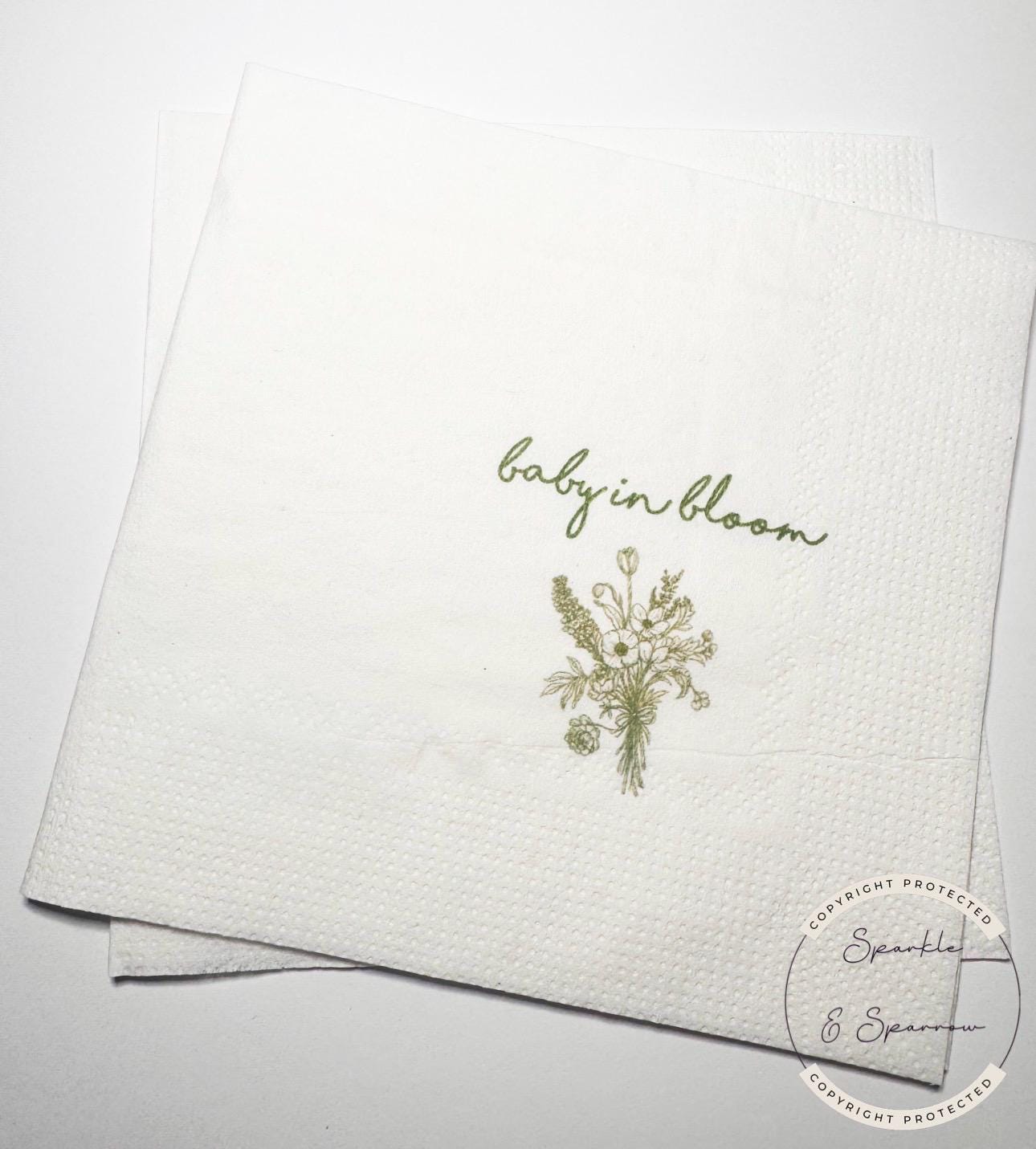Baby in Bloom Spring Summer Baby Shower Wildflower Cocktail, Luncheon or Dinner Napkins Set of 25