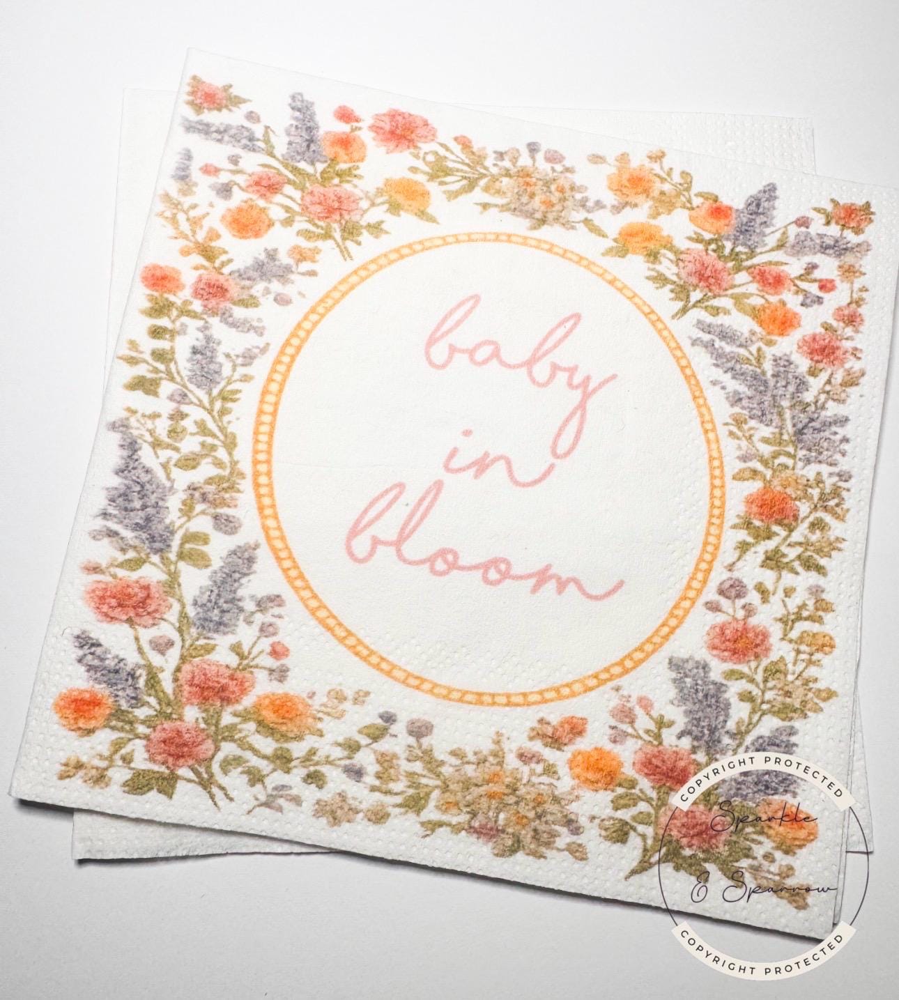 Baby in Bloom Spring Summer Baby Shower Wildflower Cocktail, Luncheon or Dinner Napkins Set of 25