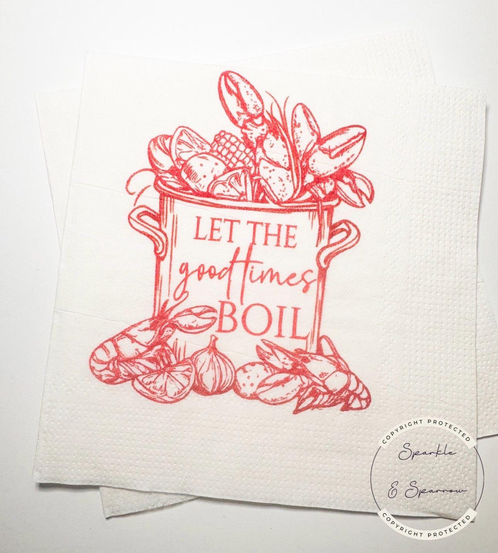 Crawfish Boil Let the Good Times Boil Summer Party Crawfish Summer Cookout Engagement Party Cocktail, Luncheon or Dinner Napkins Set of 25