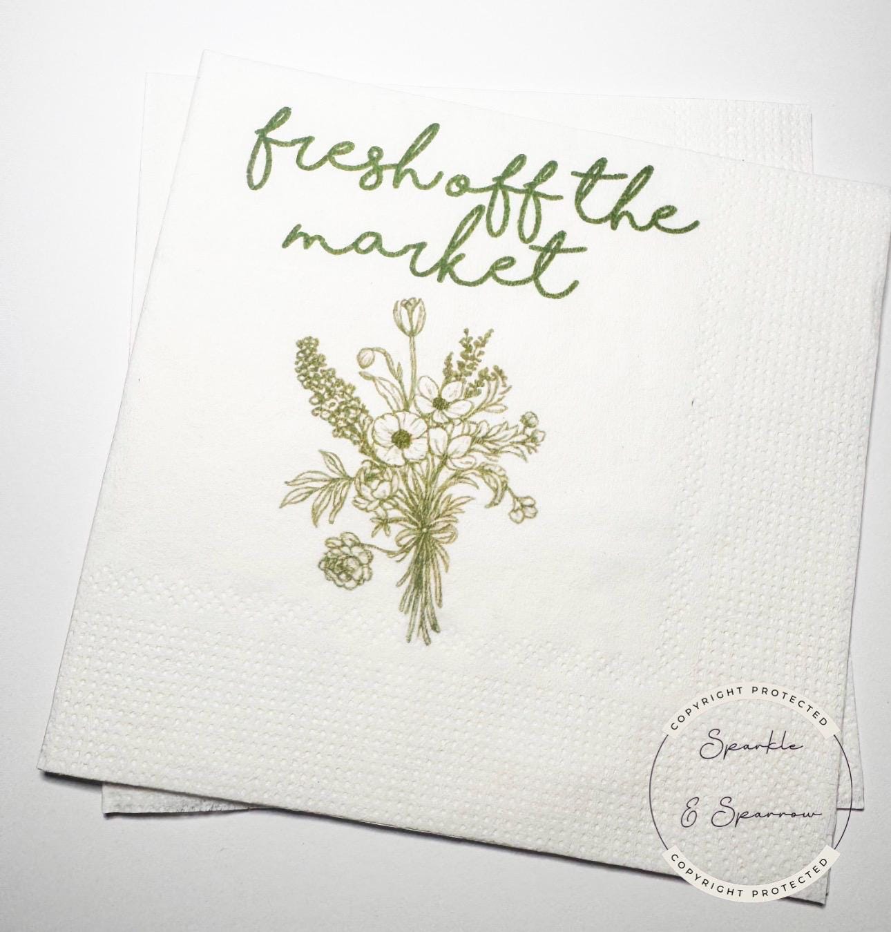 Fresh Off The Market Bridal Shower Spring Floral Summer Bridal Shower Flower Bridal Cocktail, Luncheon or Dinner Napkins Set of 25