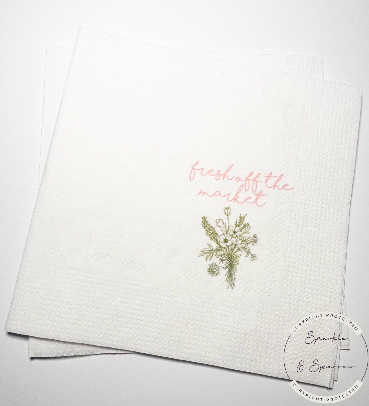 Fresh Off The Market Bridal Shower Spring Floral Summer Bridal Shower Flower Bridal Cocktail, Luncheon or Dinner Napkins Set of 25