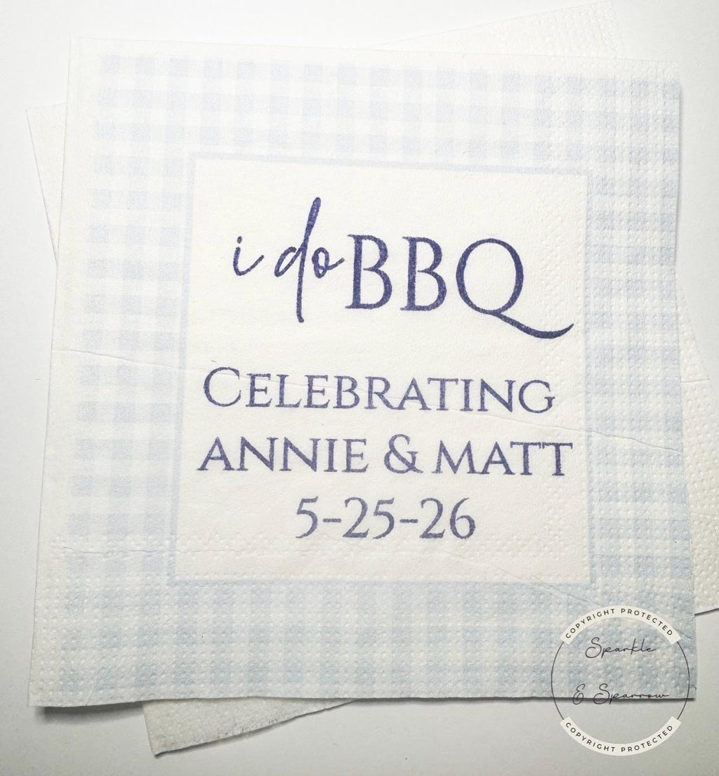 I Do BBQ Engagement Party Barbecue Summer Engagement Party Wedding BBQ Personalized Cocktail, Luncheon or Dinner Napkins Set of 25