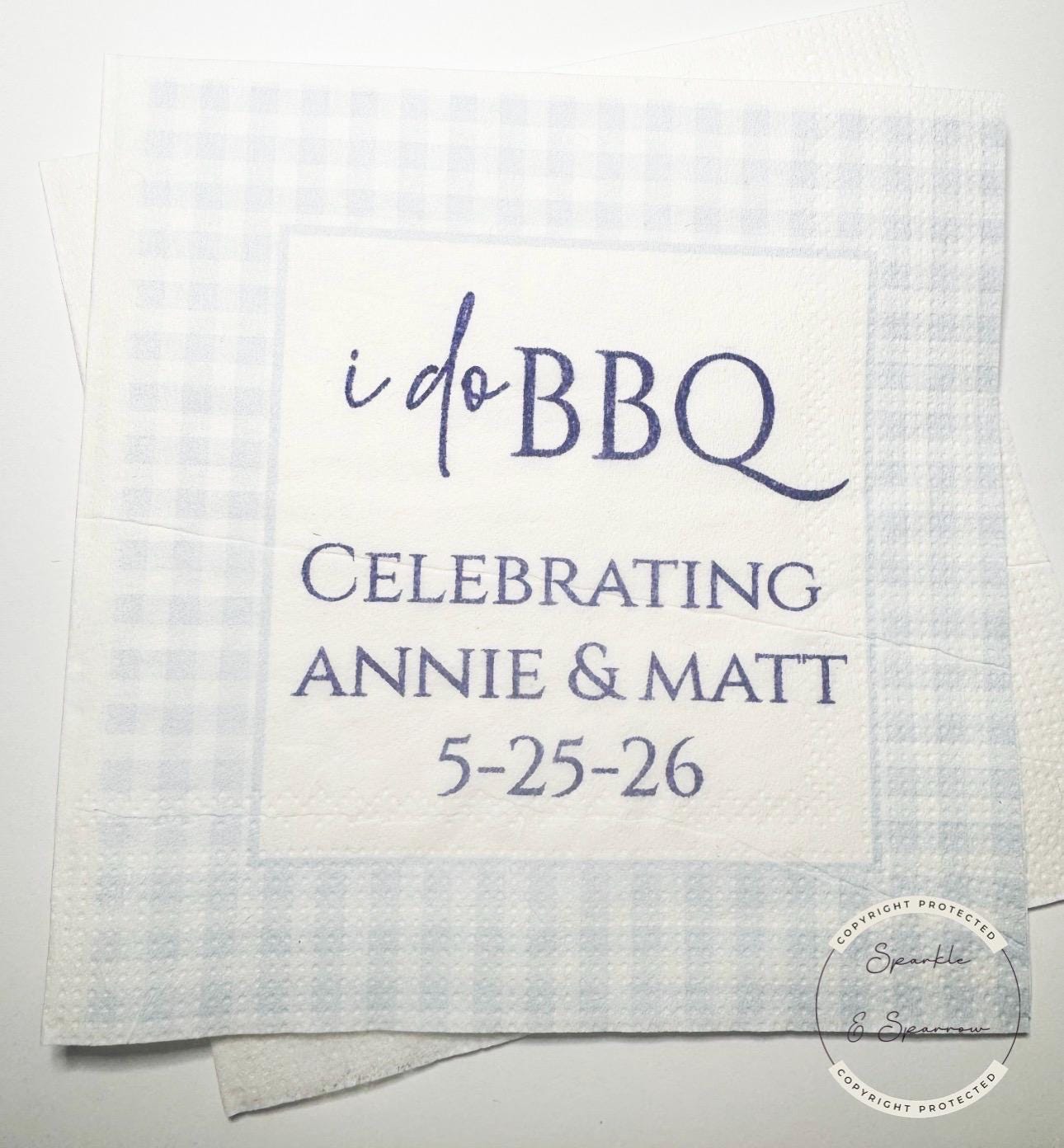 I Do BBQ Engagement Party Barbecue Summer Engagement Party Wedding BBQ Personalized Cocktail, Luncheon or Dinner Napkins Set of 25