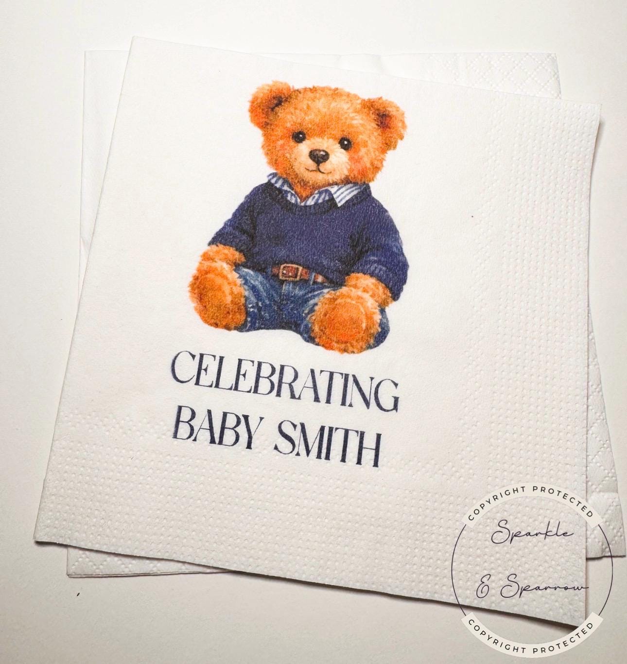 Teddy Bear Baby Shower We can Bearly Wait Shower Preppy Bear Sweater Bear Personalized Bear Cocktail, Luncheon or Dinner Napkins Set of 25
