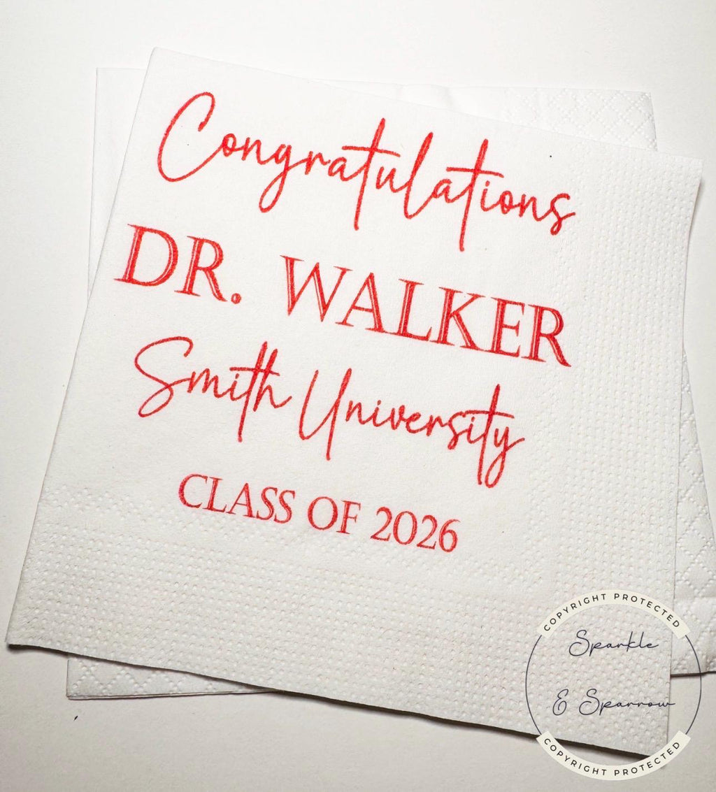 Medical School Graduation Doctor Med Graduation We Have a Doctor in the House Personalized Cocktail, Luncheon or Dinner Napkins Set of 25
