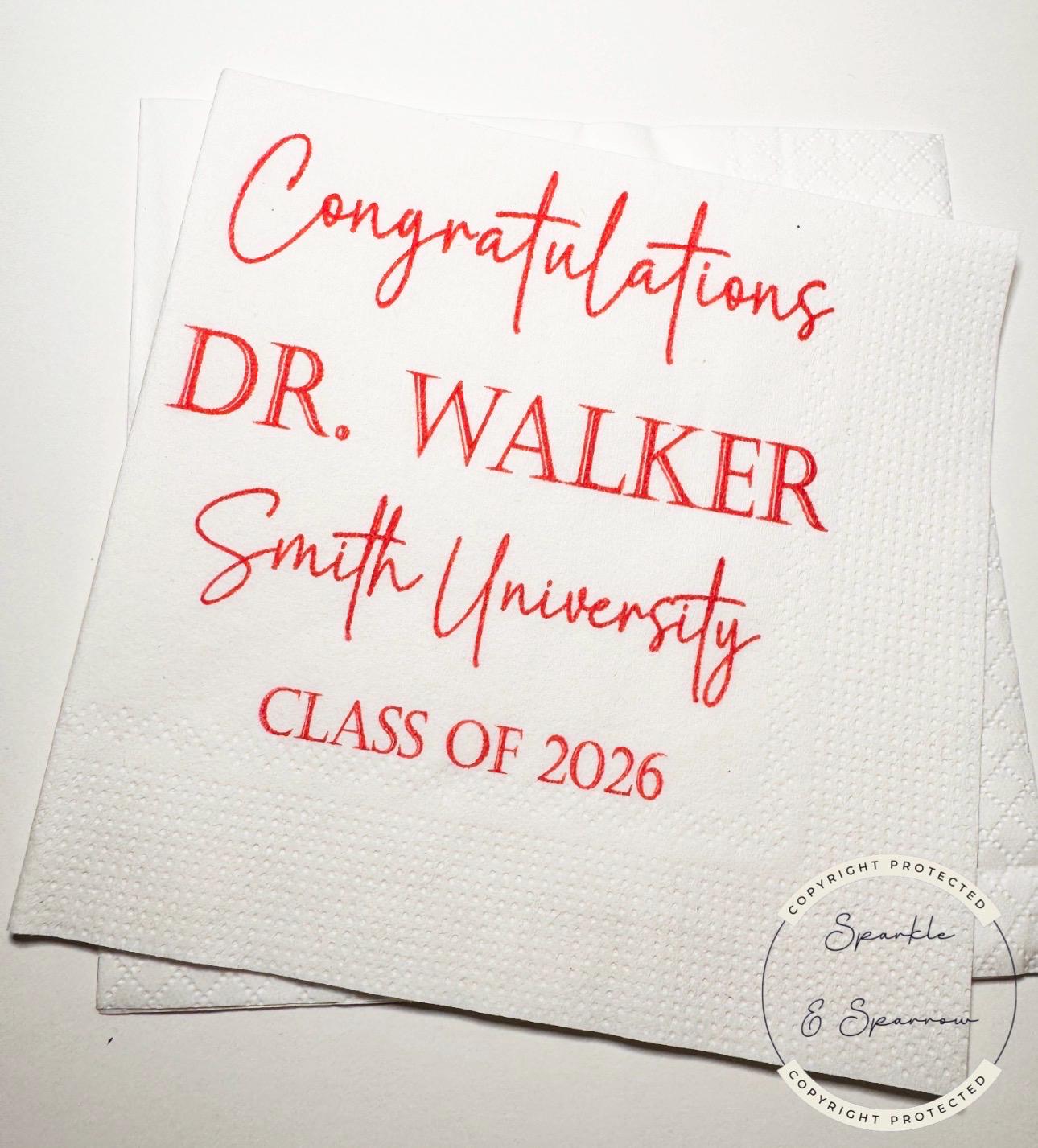 Medical School Graduation Doctor Med Graduation We Have a Doctor in the House Personalized Cocktail, Luncheon or Dinner Napkins Set of 25
