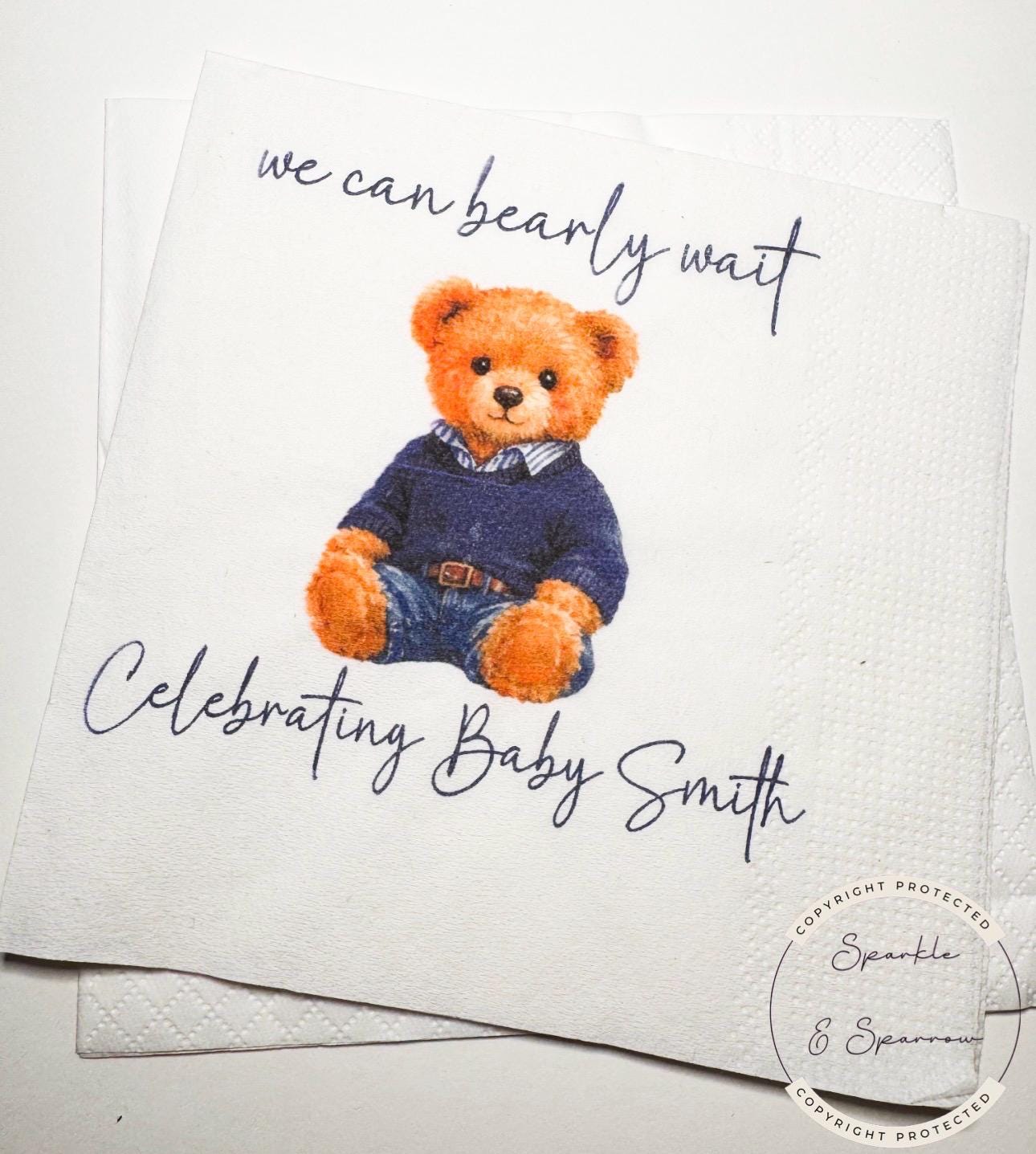 Teddy Bear Baby Shower We can Bearly Wait Shower Preppy Bear Sweater Bear Personalized Bear Cocktail, Luncheon or Dinner Napkins Set of 25