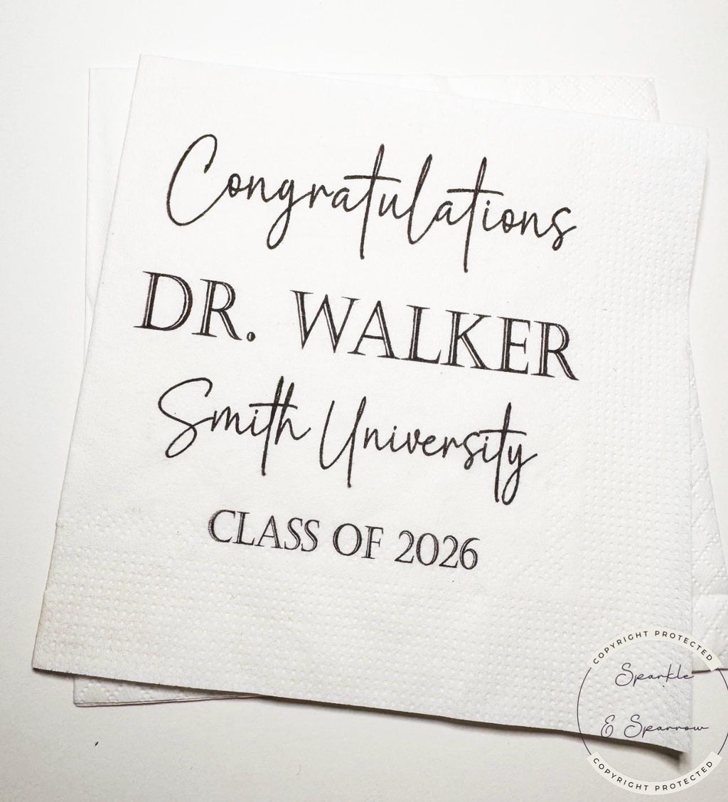 Medical School Graduation Doctor Med Graduation We Have a Doctor in the House Personalized Cocktail, Luncheon or Dinner Napkins Set of 25