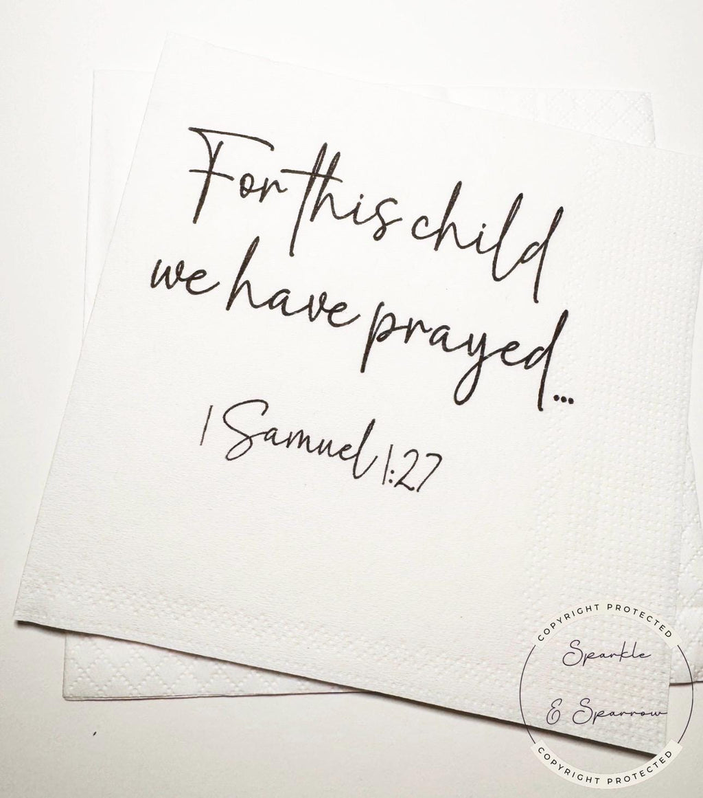 For This Child We Have Prayed Baby Shower Rainbow Baby Gender Reveal Cocktail, Luncheon or Dinner Napkins Set of 25