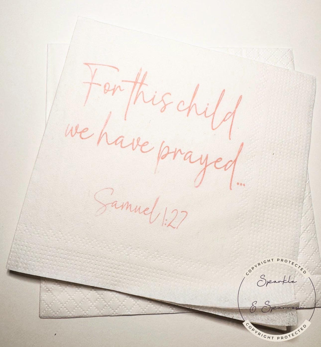 For This Child We Have Prayed Baby Shower Rainbow Baby Gender Reveal Cocktail, Luncheon or Dinner Napkins Set of 25