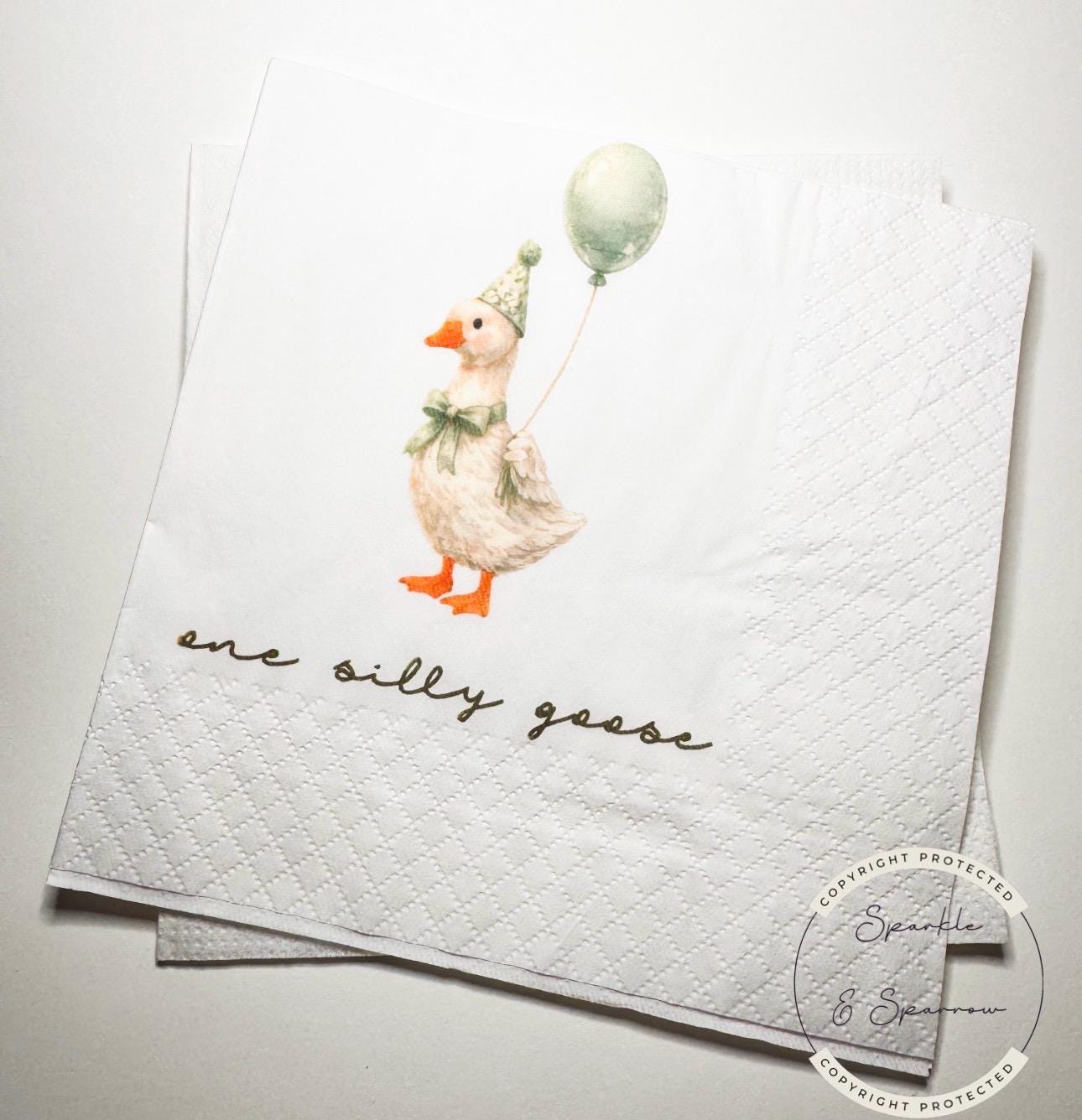 One Silly Goose 1st Birthday Sage Green Boy First Birthday Goose Preppy Goose Birthday Party  Cocktail, Luncheon or Dinner Napkins Set of 25