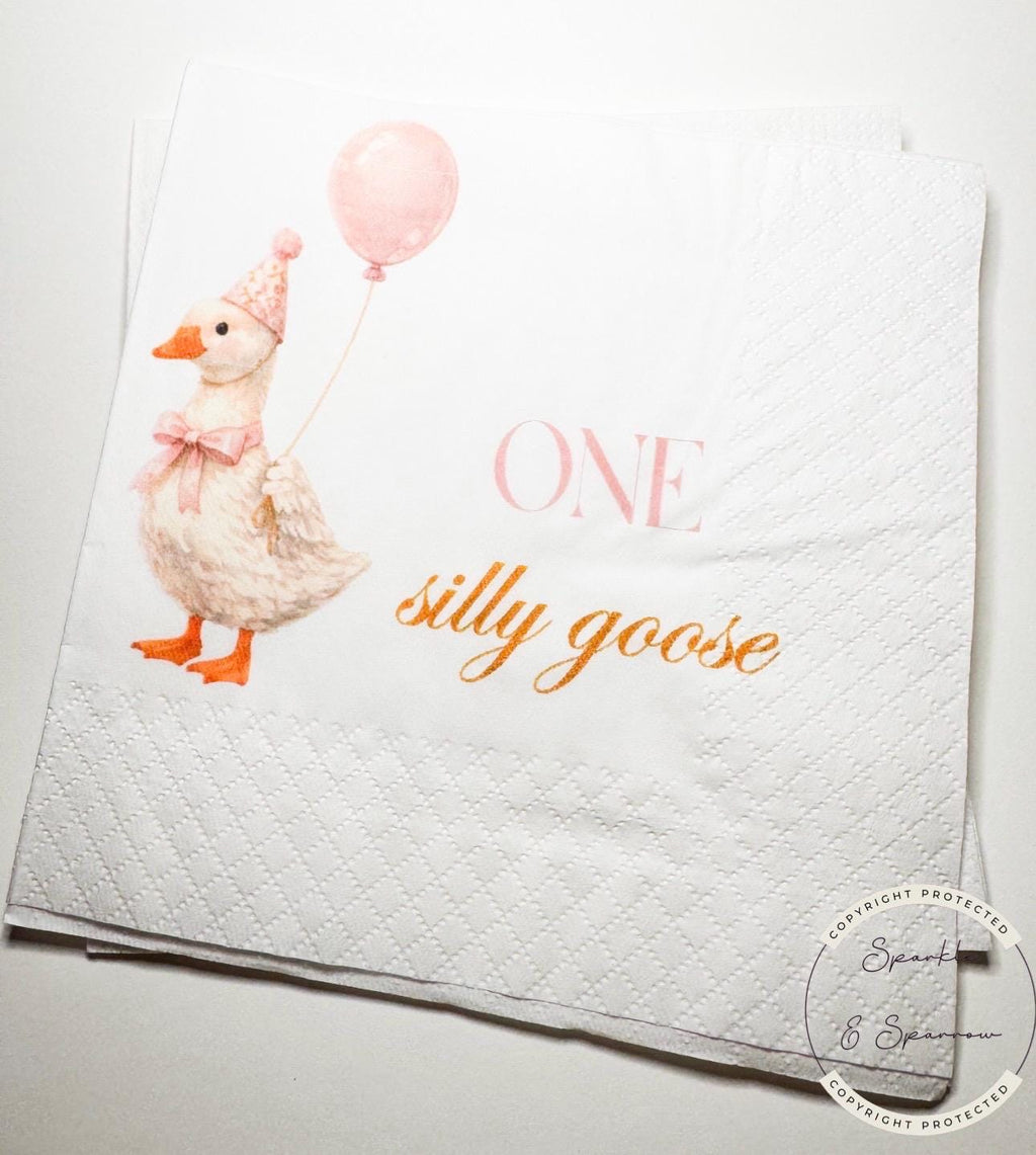 One Silly Goose 1st Birthday First Birthday Goose Preppy Goose Birthday Party  Cocktail, Luncheon or Dinner Napkins Set of 25
