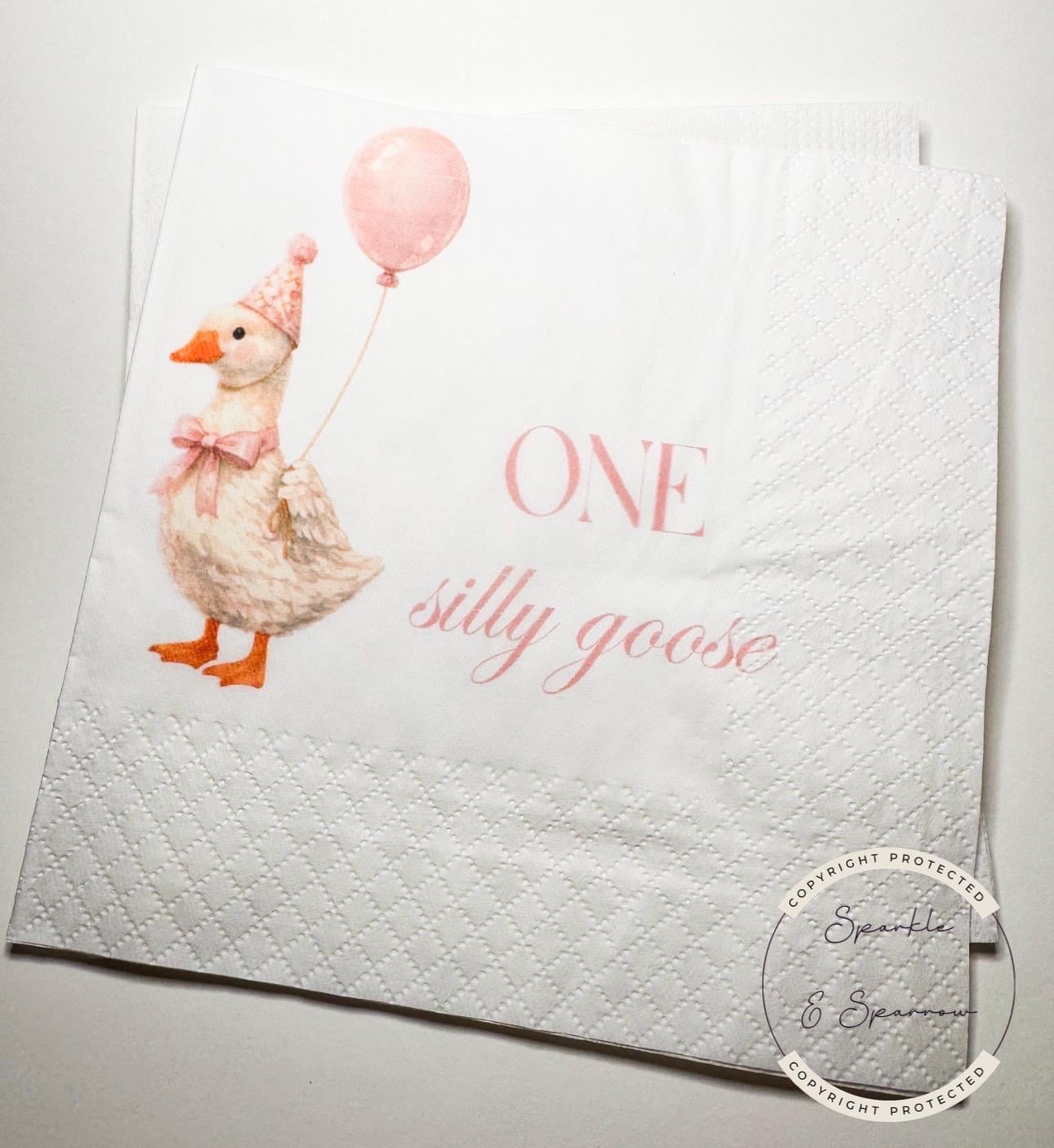 One Silly Goose 1st Birthday First Birthday Goose Preppy Goose Birthday Party  Cocktail, Luncheon or Dinner Napkins Set of 25