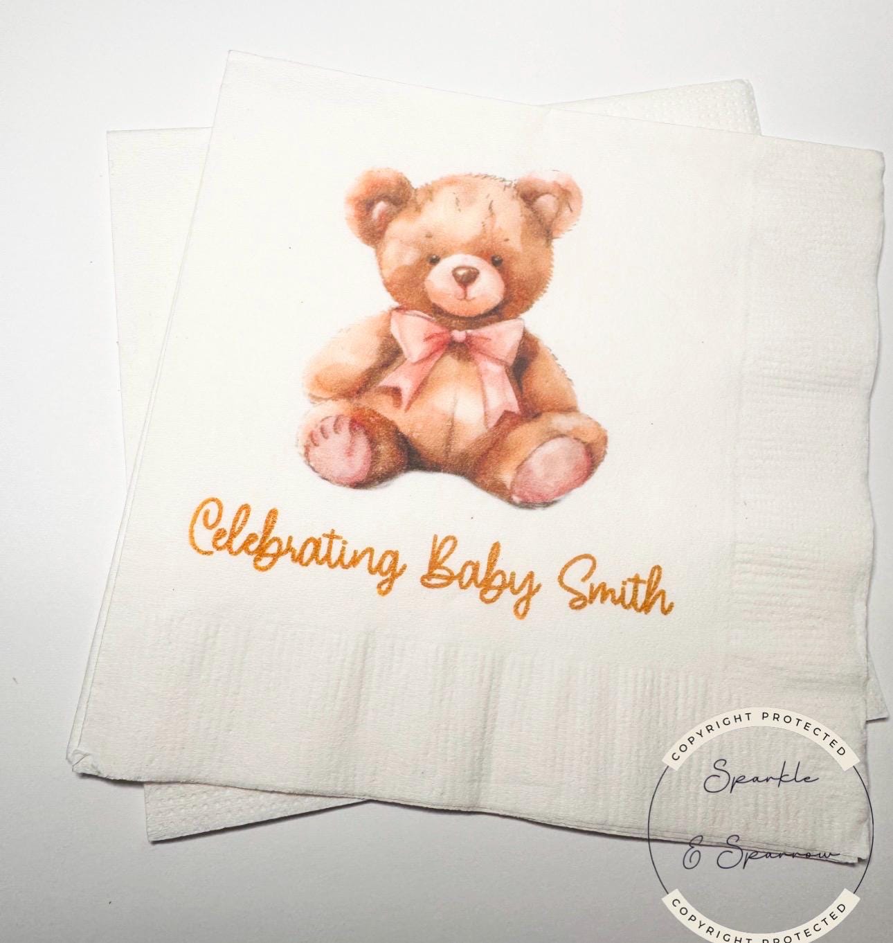 Teddy Bear Baby Shower We can Bearly Wait Pink Bow Shower Fall Baby Shower Personalized Cocktail, Luncheon or Dinner Napkins Set of 25