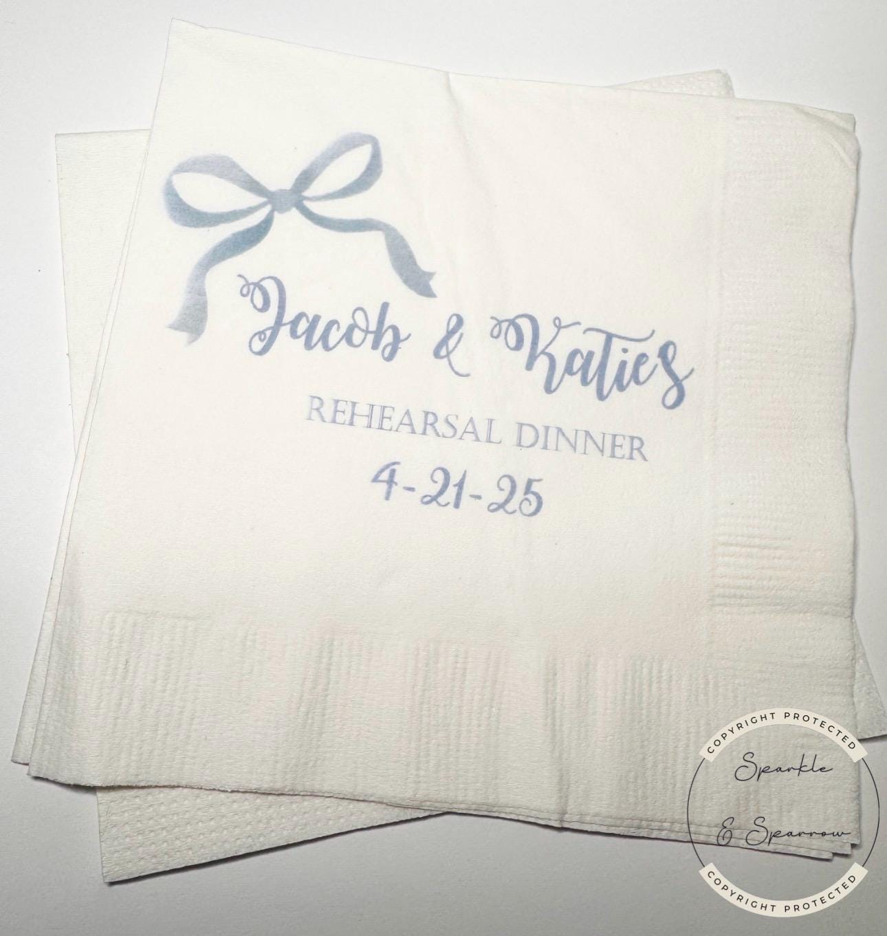 Blue Bow Rehearsal Dinner The Night Before Rehearsal Dinner Napkins Blue Wedding Personalized Cocktail or Luncheon Napkins, Set of 25