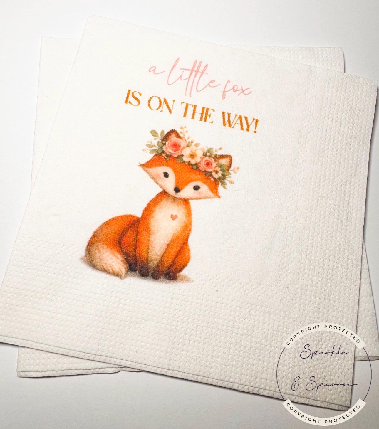 A Little Fox is on the Way Fox Girl Baby Shower Woodland Fox Girl Pink Baby Shower Cocktail, Luncheon or Dinner Napkins Set of 25