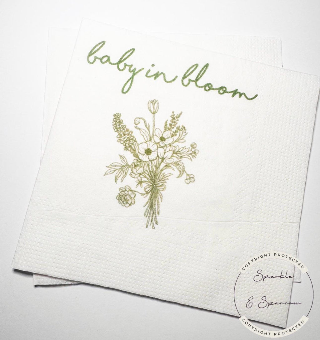 Baby in Bloom Spring Summer Baby Shower Wildflower Cocktail, Luncheon or Dinner Napkins Set of 25