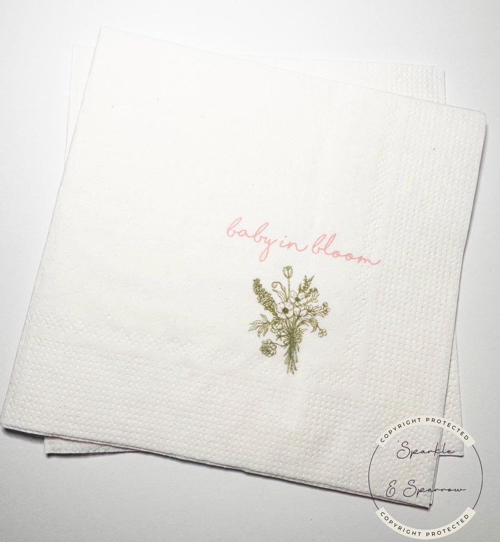 Baby in Bloom Spring Summer Baby Shower Wildflower Cocktail, Luncheon or Dinner Napkins Set of 25