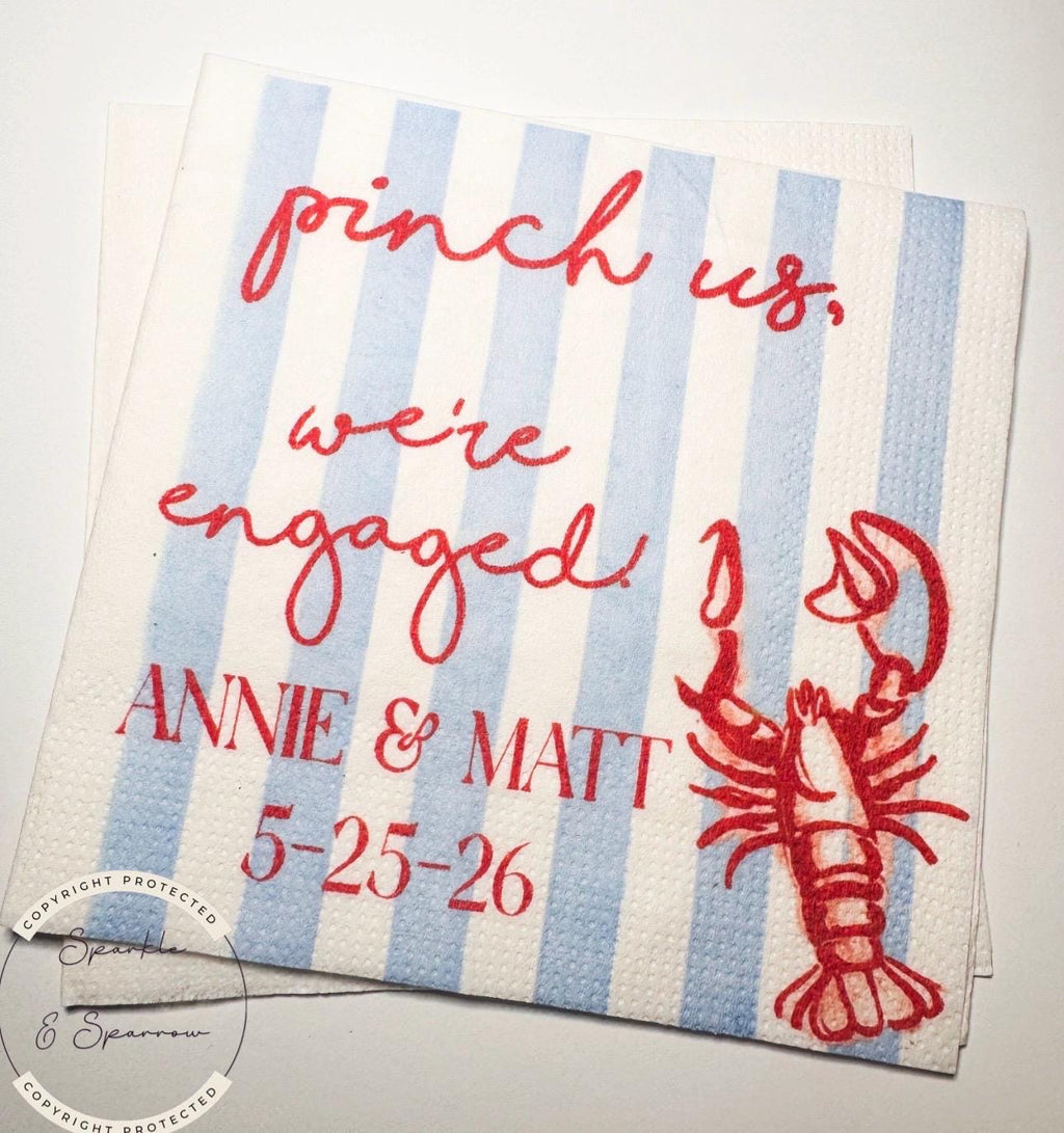 Pinch Us We're Engaged Crawfish Boil Engagement Party Let the Good Times Boil Personalized Cocktail, Luncheon or Dinner Napkins Set of 25
