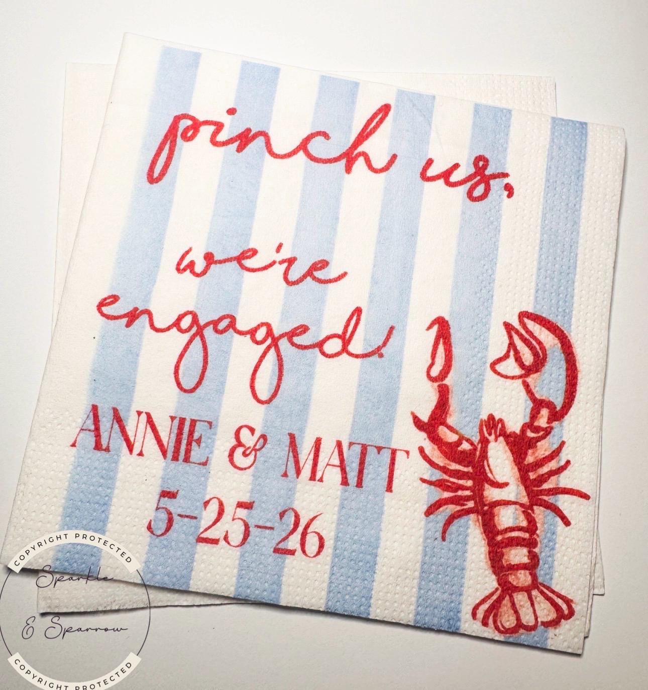 Pinch Us We're Engaged Crawfish Boil Engagement Party Let the Good Times Boil Personalized Cocktail, Luncheon or Dinner Napkins Set of 25