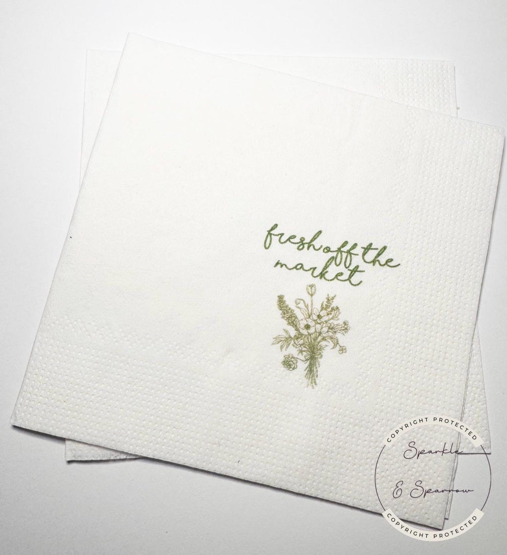 Fresh Off The Market Bridal Shower Spring Floral Summer Bridal Shower Flower Bridal Cocktail, Luncheon or Dinner Napkins Set of 25