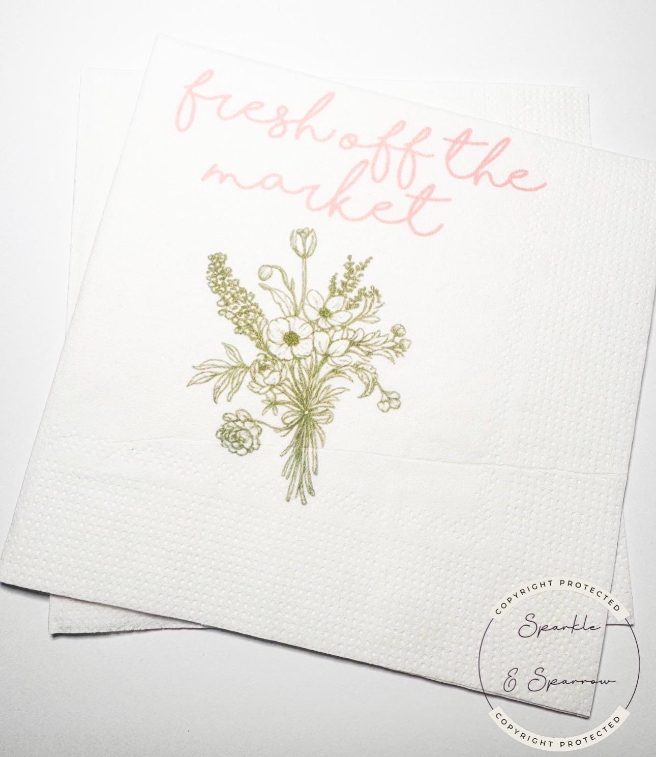Fresh Off The Market Bridal Shower Spring Floral Summer Bridal Shower Flower Bridal Cocktail, Luncheon or Dinner Napkins Set of 25