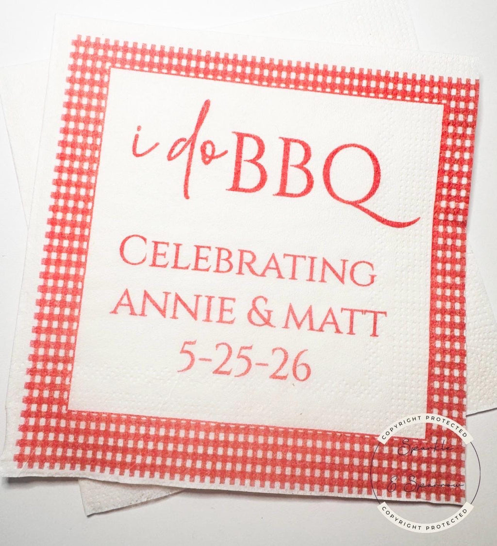 I Do BBQ Engagement Party Barbecue Summer Engagement Party Wedding BBQ Personalized Cocktail, Luncheon or Dinner Napkins Set of 25