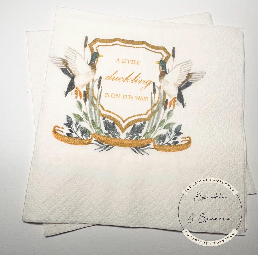 Duck Baby Shower Little Duckling is on the Way Mallard Duck Gender Neutral  Baby Shower Cocktail, Luncheon or Dinner Napkins Set of 25