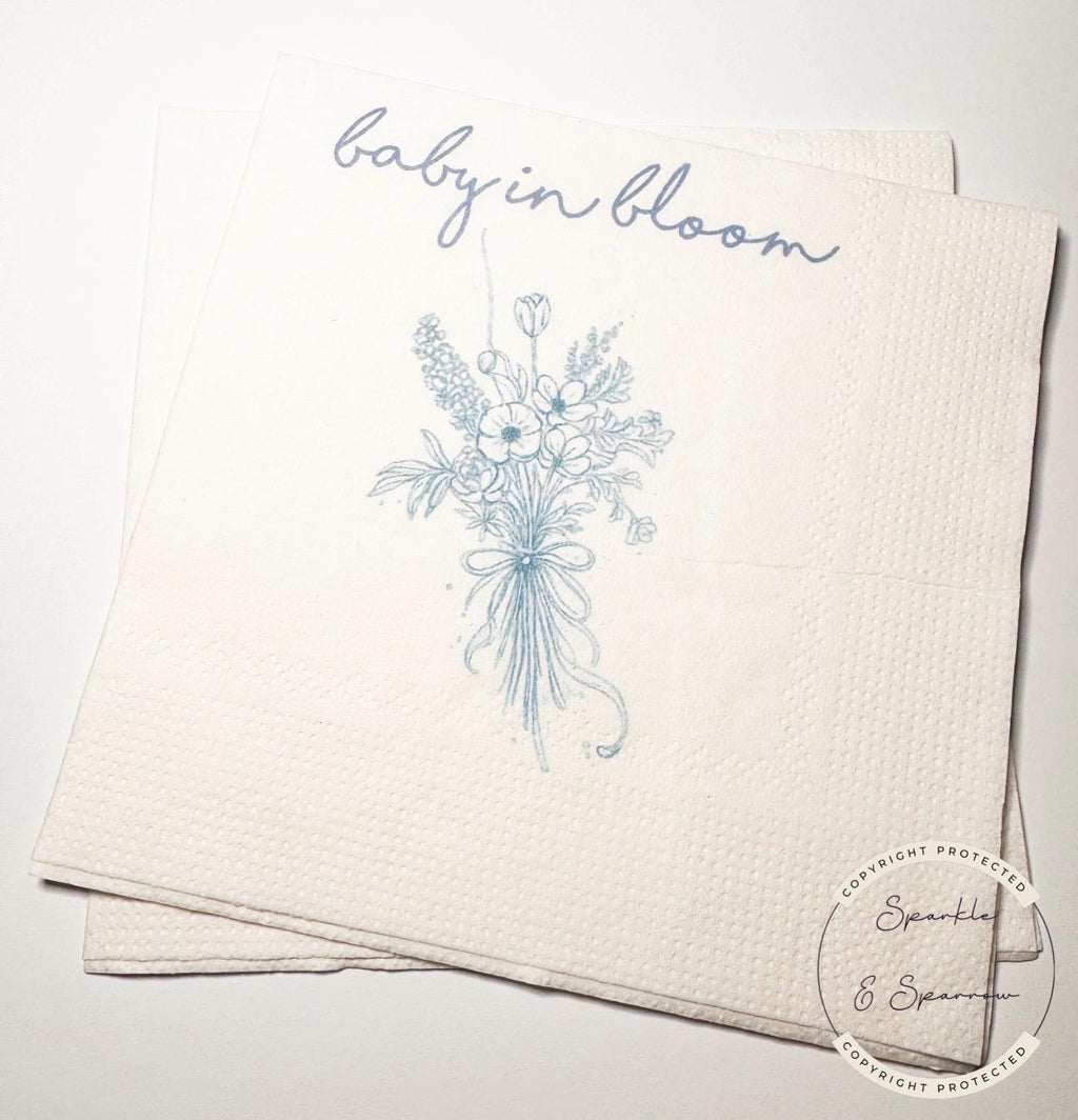 Baby in Bloom Spring Summer Baby Shower Wildflower Pink Floral Baby Shower Cocktail, Luncheon or Dinner Napkins Set of 25