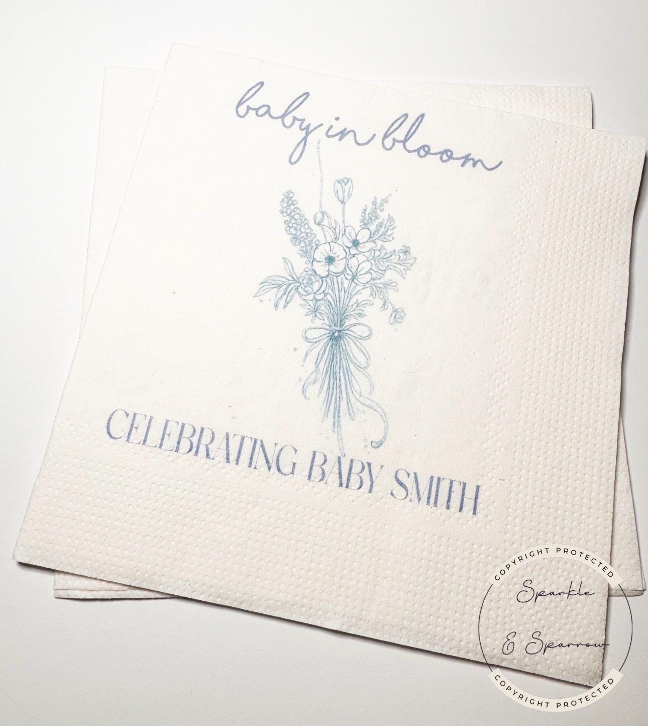 Baby in Bloom Spring Summer Baby Shower Wildflower Personalized Cocktail, Luncheon or Dinner Napkins Set of 25