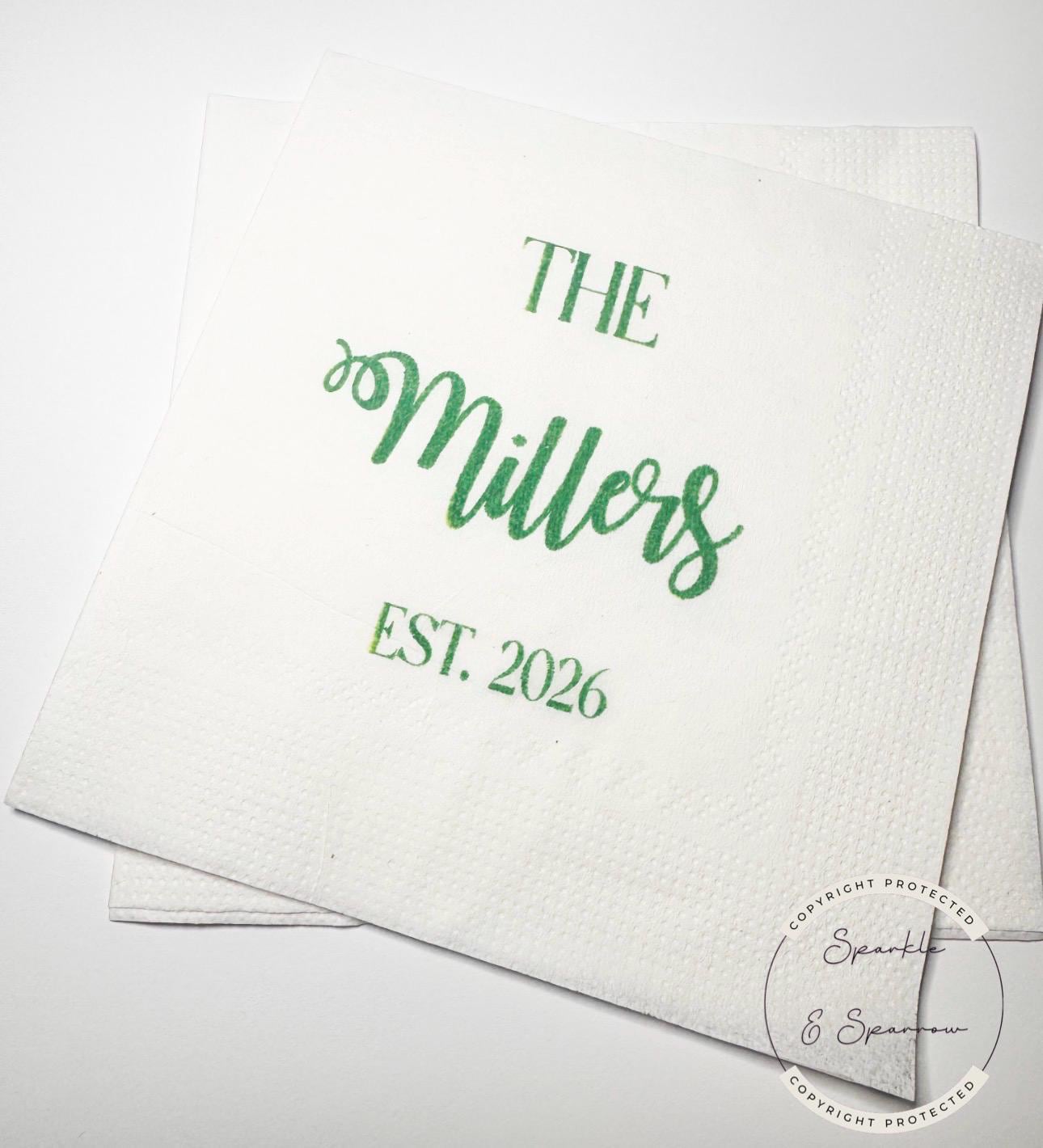 Monogrammed Wedding Napkins Wedding Reception Bridal Shower Personalized Green Wedding Cocktail, Luncheon or Dinner Napkins Set of 25