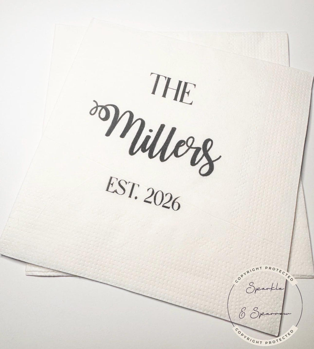 Monogrammed Wedding Napkins Wedding Reception Bridal Shower Personalized Black Wedding Cocktail, Luncheon or Dinner Napkins Set of 25