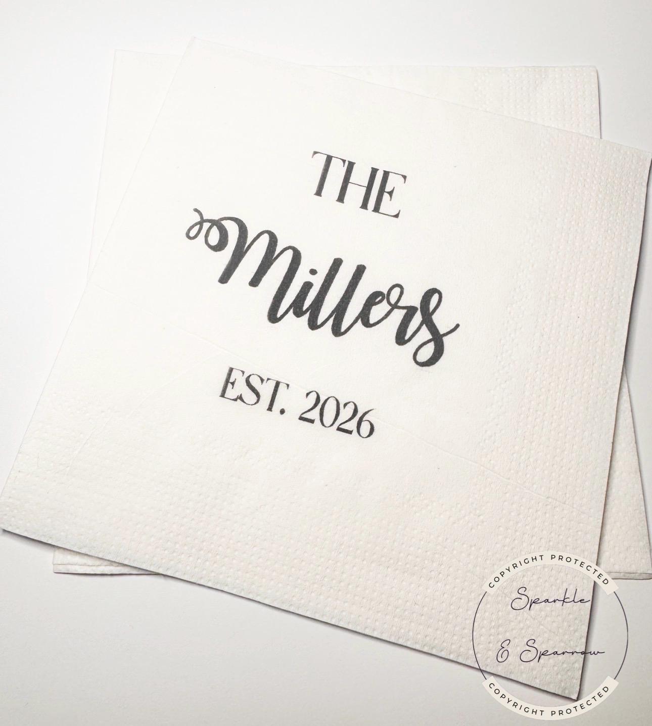 Monogrammed Wedding Napkins Wedding Reception Bridal Shower Personalized Black Wedding Cocktail, Luncheon or Dinner Napkins Set of 25