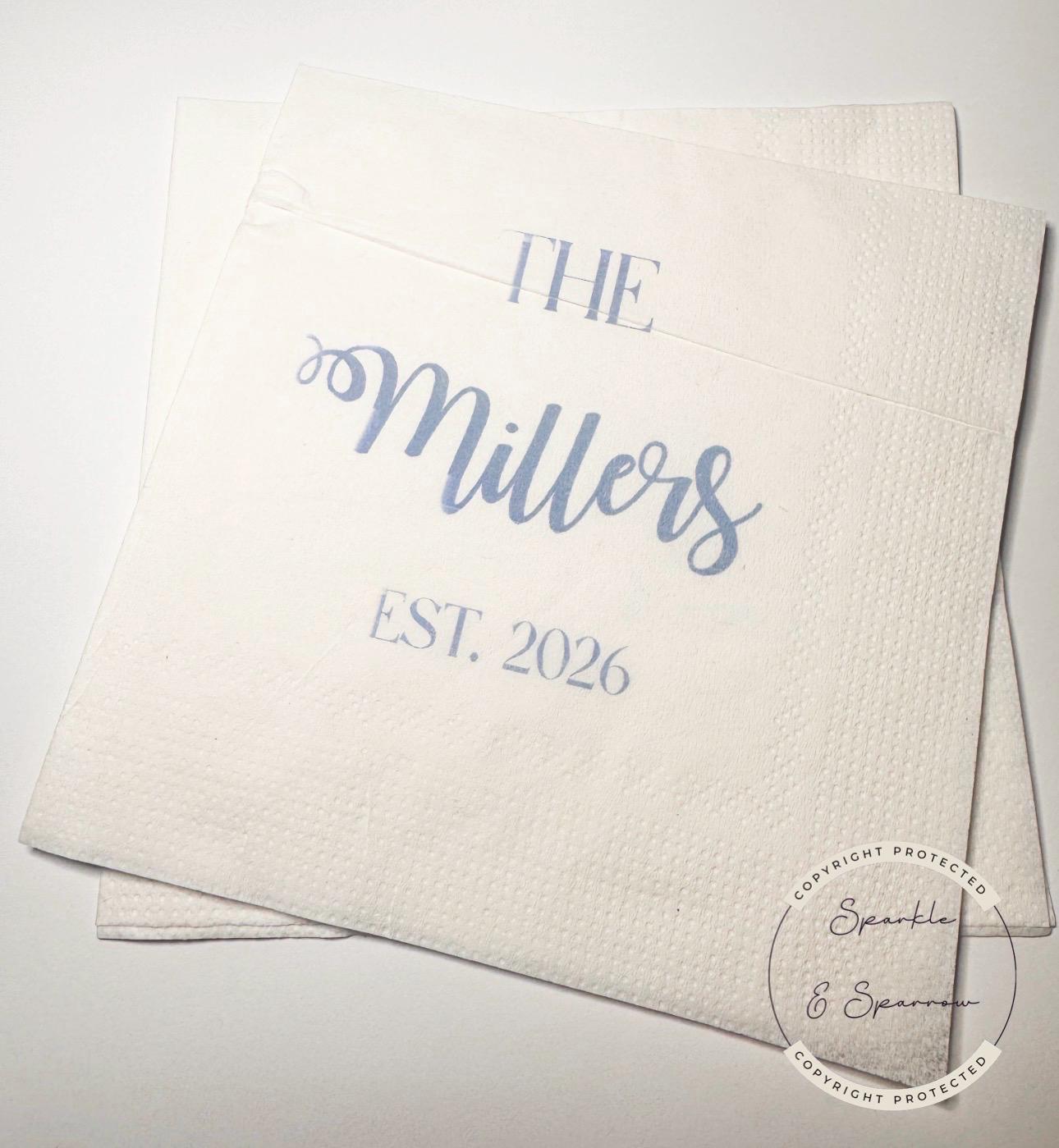Monogrammed Wedding Napkins Wedding Reception Bridal Shower Personalized Blue Wedding Cocktail, Luncheon or Dinner Napkins Set of 25