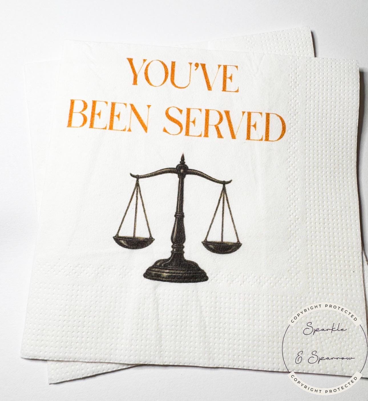 You've Been Served Law School Graduation Cocktail, Luncheon or Dinner Napkins Set of 25