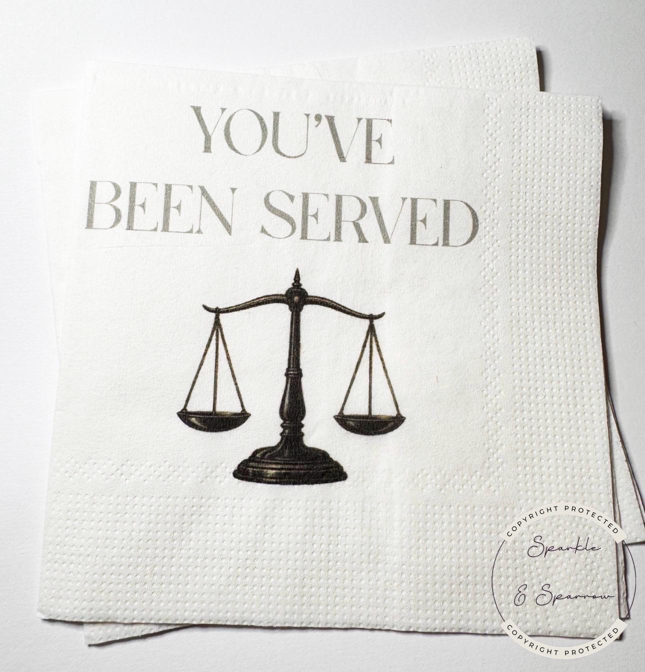 You've Been Served Law School Graduation Cocktail, Luncheon or Dinner Napkins Set of 25