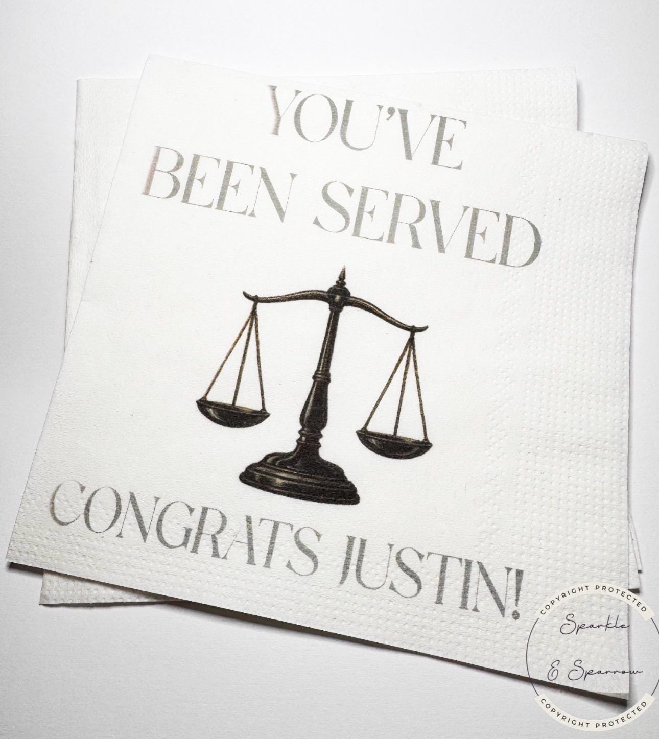 You've Been Served Law School Graduation Lawyer Graduation Party Funny Law Party Personalized Cocktail, Luncheon or Dinner Napkins Set of 25
