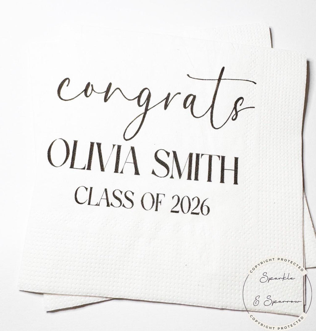 Graduation Party Class of 2026 High School Graduation College Graduation Party Personalized Cocktail, Luncheon or Dinner Napkins Set of 25