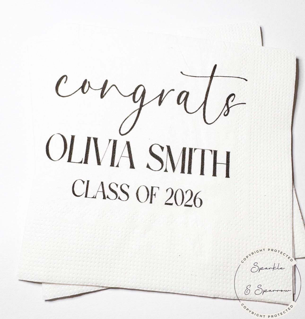 Graduation Party Class of 2026 High School Graduation College Graduation Party Personalized Cocktail, Luncheon or Dinner Napkins Set of 25