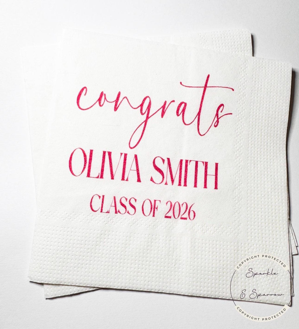 Graduation Party Class of 2026 High School Graduation College Graduation Party Personalized Cocktail, Luncheon or Dinner Napkins Set of 25