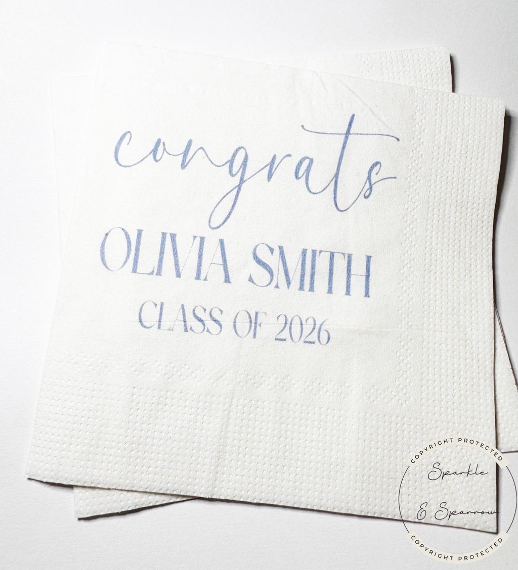 Graduation Party Class of 2026 High School Graduation College Graduation Party Personalized Cocktail, Luncheon or Dinner Napkins Set of 25