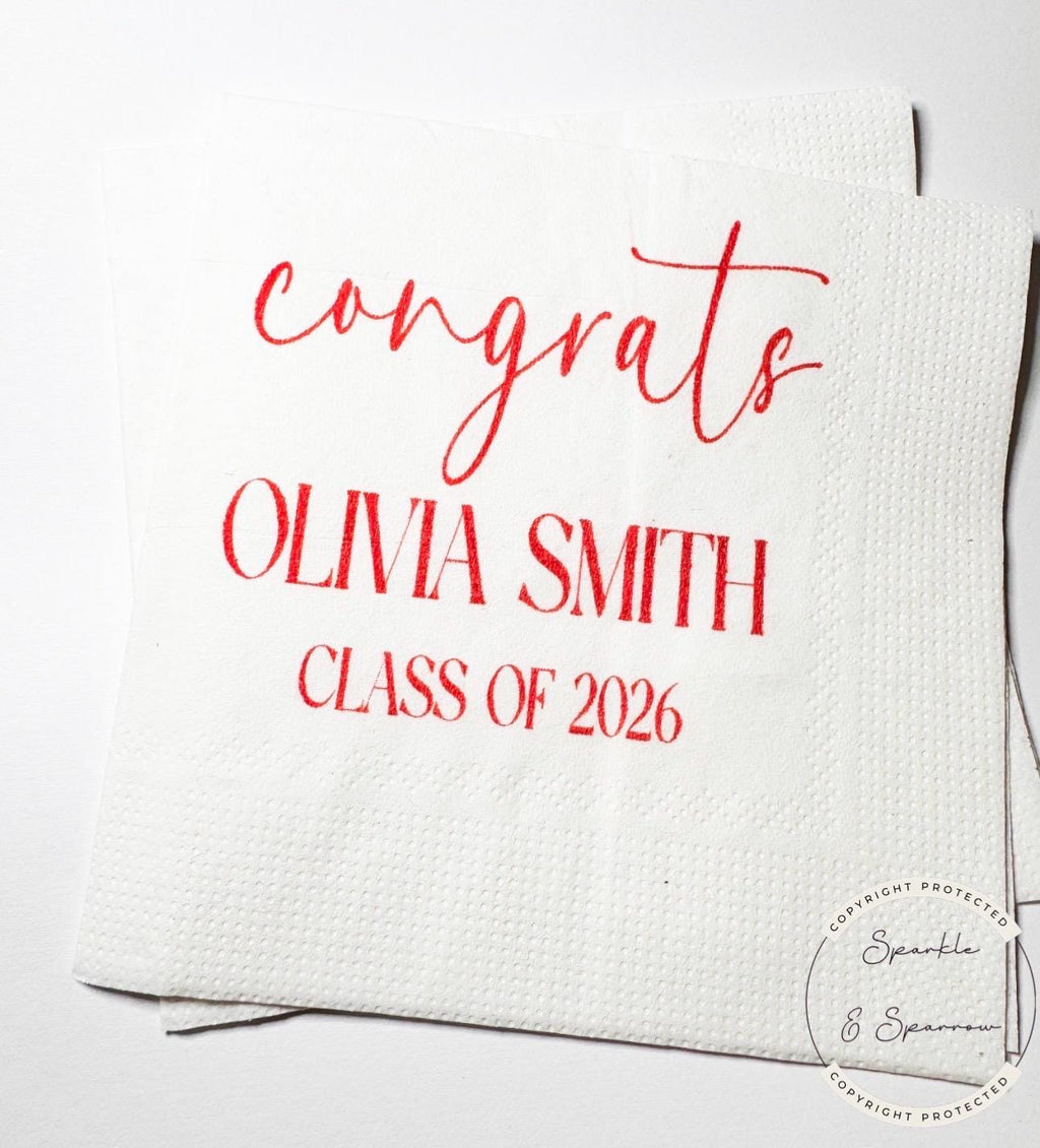 Graduation Party Class of 2026 High School Graduation College Graduation Party Personalized Cocktail, Luncheon or Dinner Napkins Set of 25