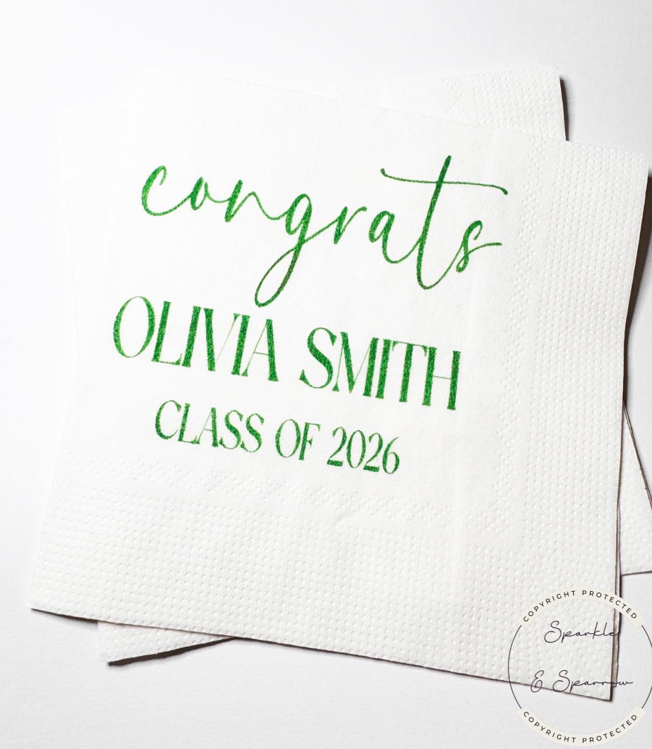 Graduation Party Class of 2026 High School Graduation College Graduation Party Personalized Cocktail, Luncheon or Dinner Napkins Set of 25