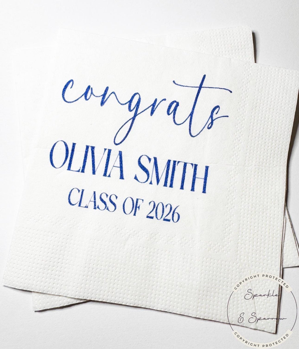 Graduation Party Class of 2026 High School Graduation College Graduation Party Personalized Cocktail, Luncheon or Dinner Napkins Set of 25