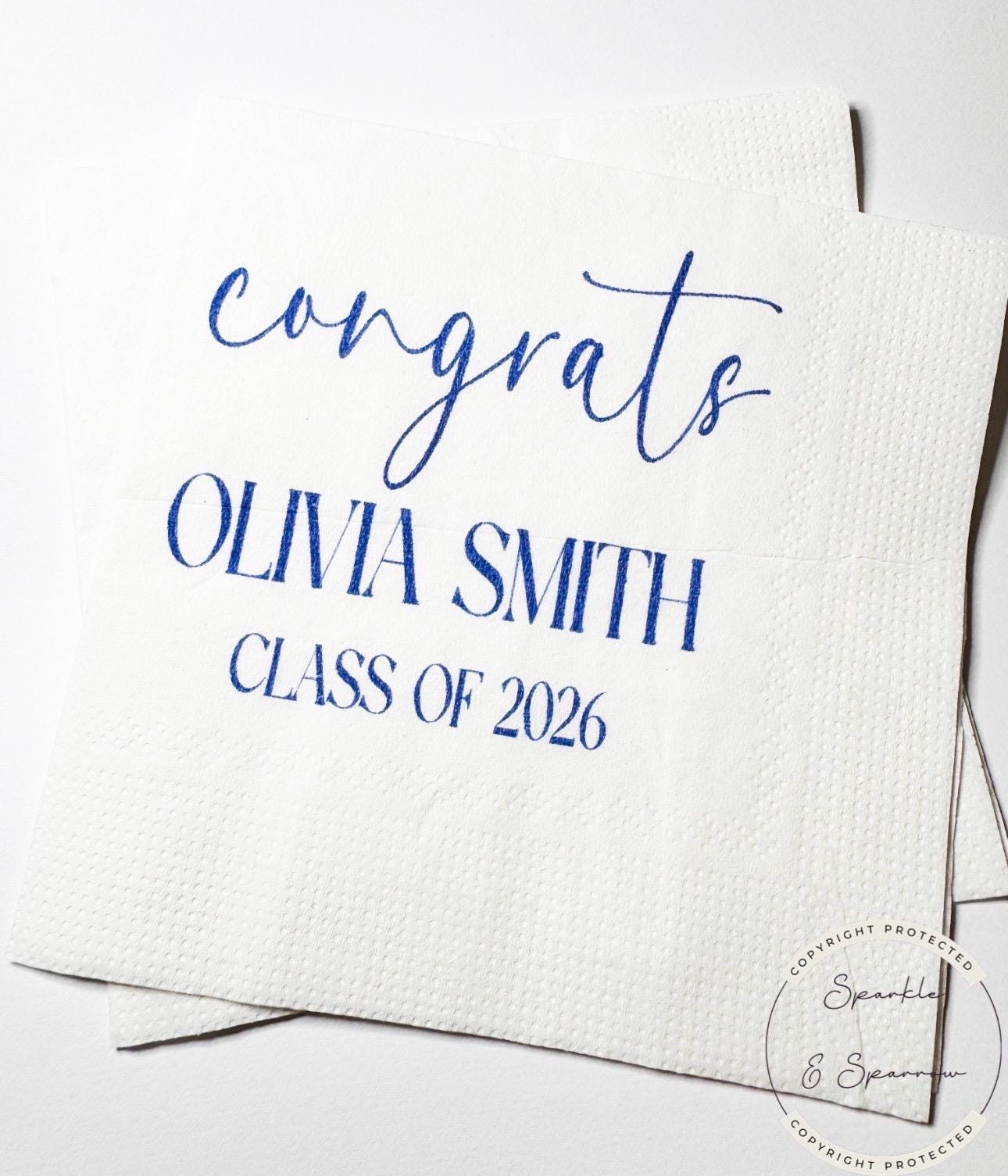 Graduation Party Class of 2026 High School Graduation College Graduation Party Personalized Cocktail, Luncheon or Dinner Napkins Set of 25