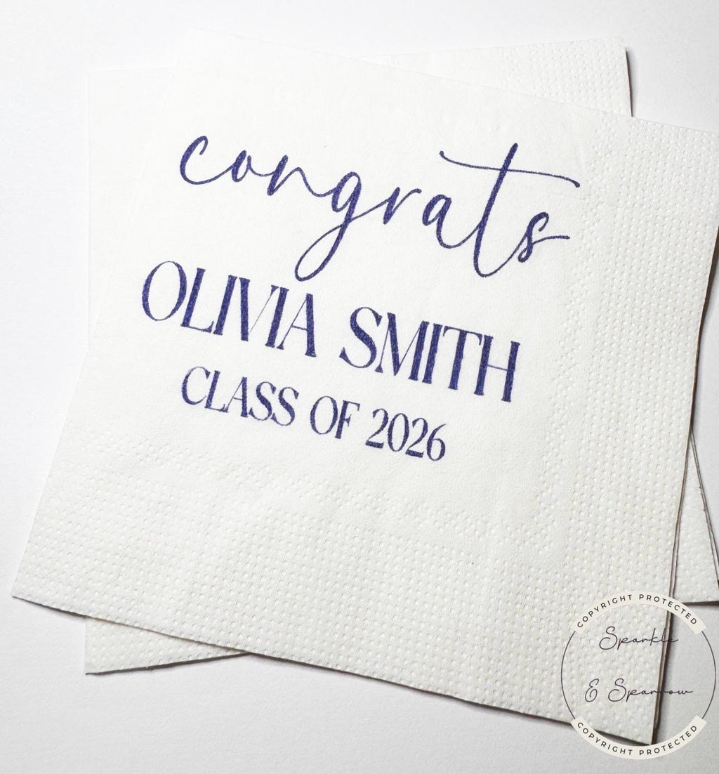 Graduation Party Class of 2026 High School Graduation College Graduation Party Personalized Cocktail, Luncheon or Dinner Napkins Set of 25