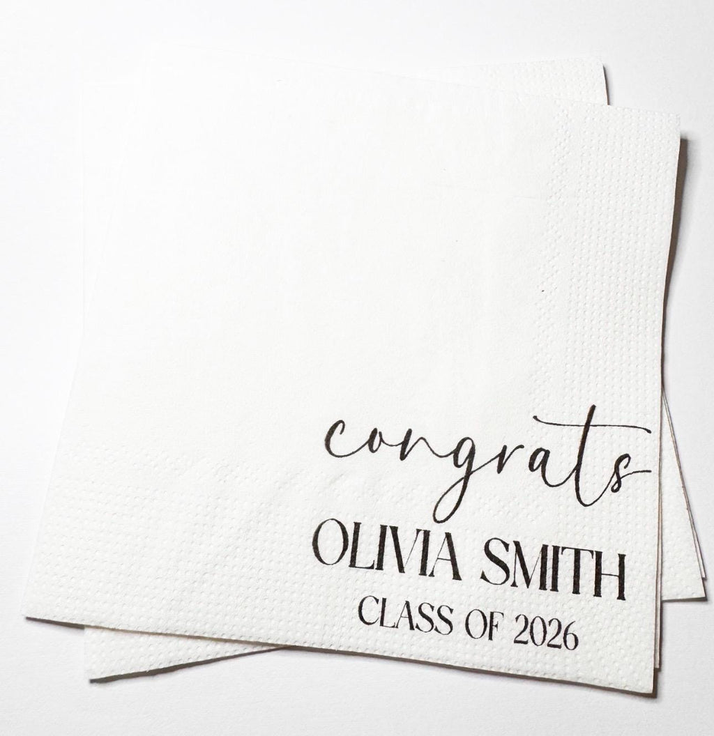 Graduation Party Class of 2026 High School Graduation College Graduation Party Personalized Cocktail, Luncheon or Dinner Napkins Set of 25