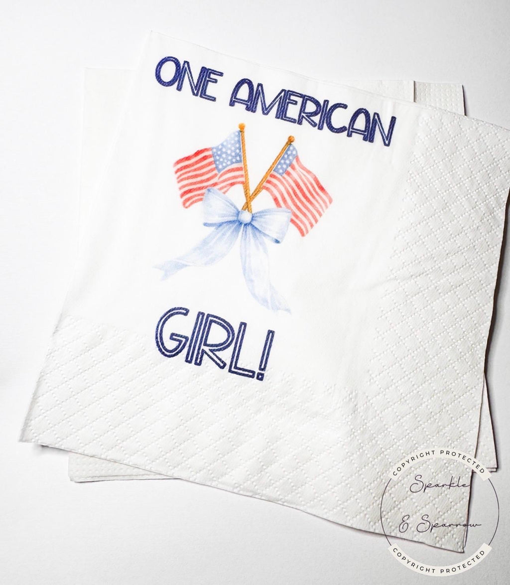 One All American Girl Patriotic 1st Birthday 4th of July Birthday Independence Day Red White Blue Birthday Party Napkins, Set of 25